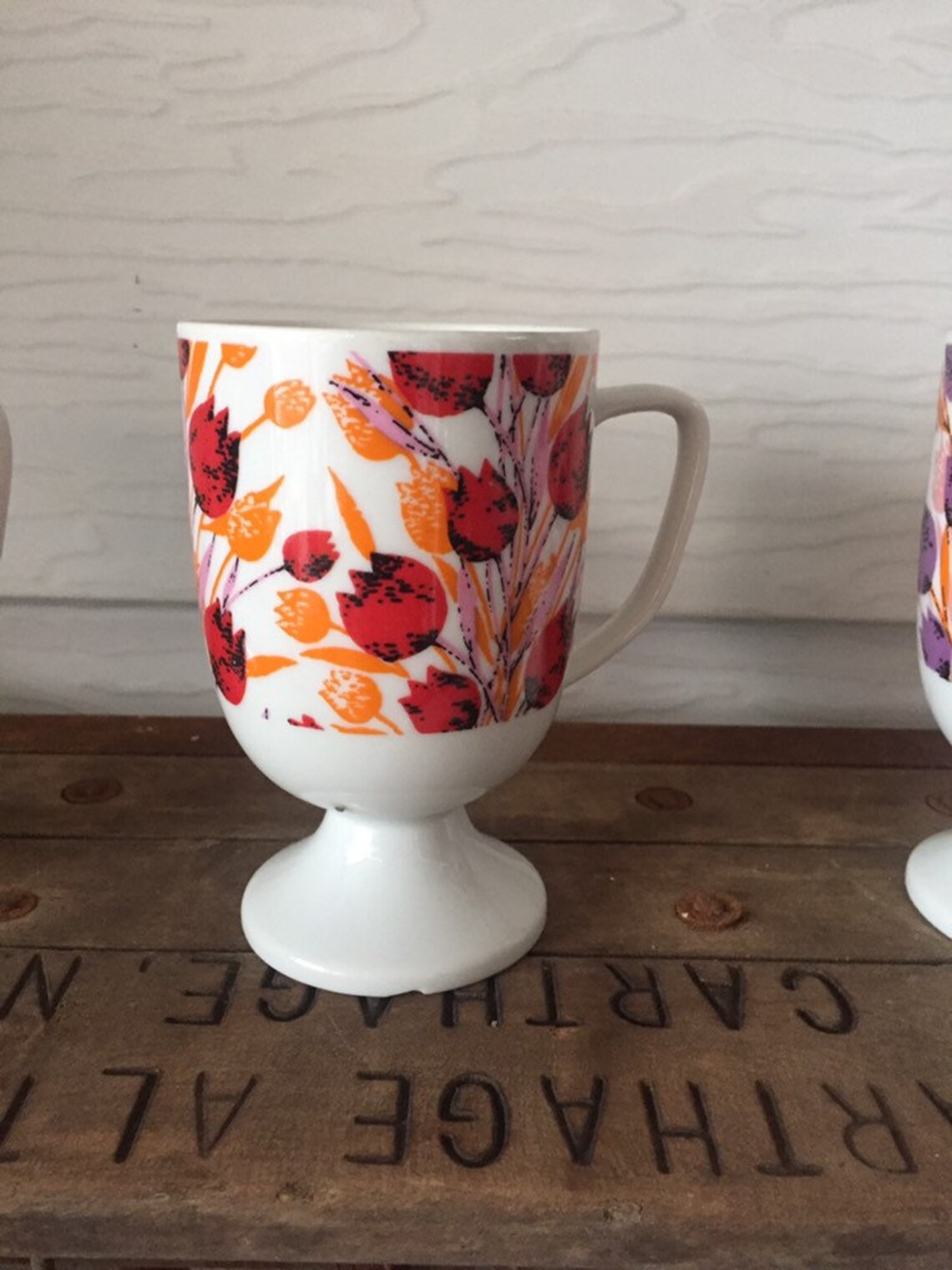 Trio of Mid Century Stemmed Tulip Mugs Coffee Tea Etsy UK