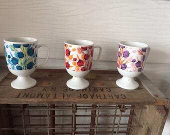Trio of Mid Century Stemmed Tulip Mugs, Coffee, Tea, Kitchenalia