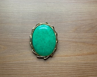Vintage Unmarked Brooch, Statement Piece, Aquamarine Colored Inset, Goldtone, Eighties, Collar Brooch, Collar Pin, Retro, Costume Jewelry