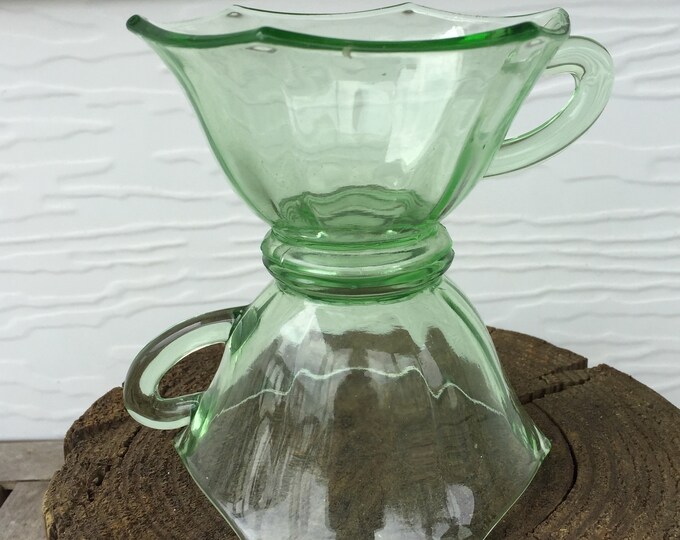 Set of 2 Vintage Uranium Glass Tea Cups Green Glass Etsy