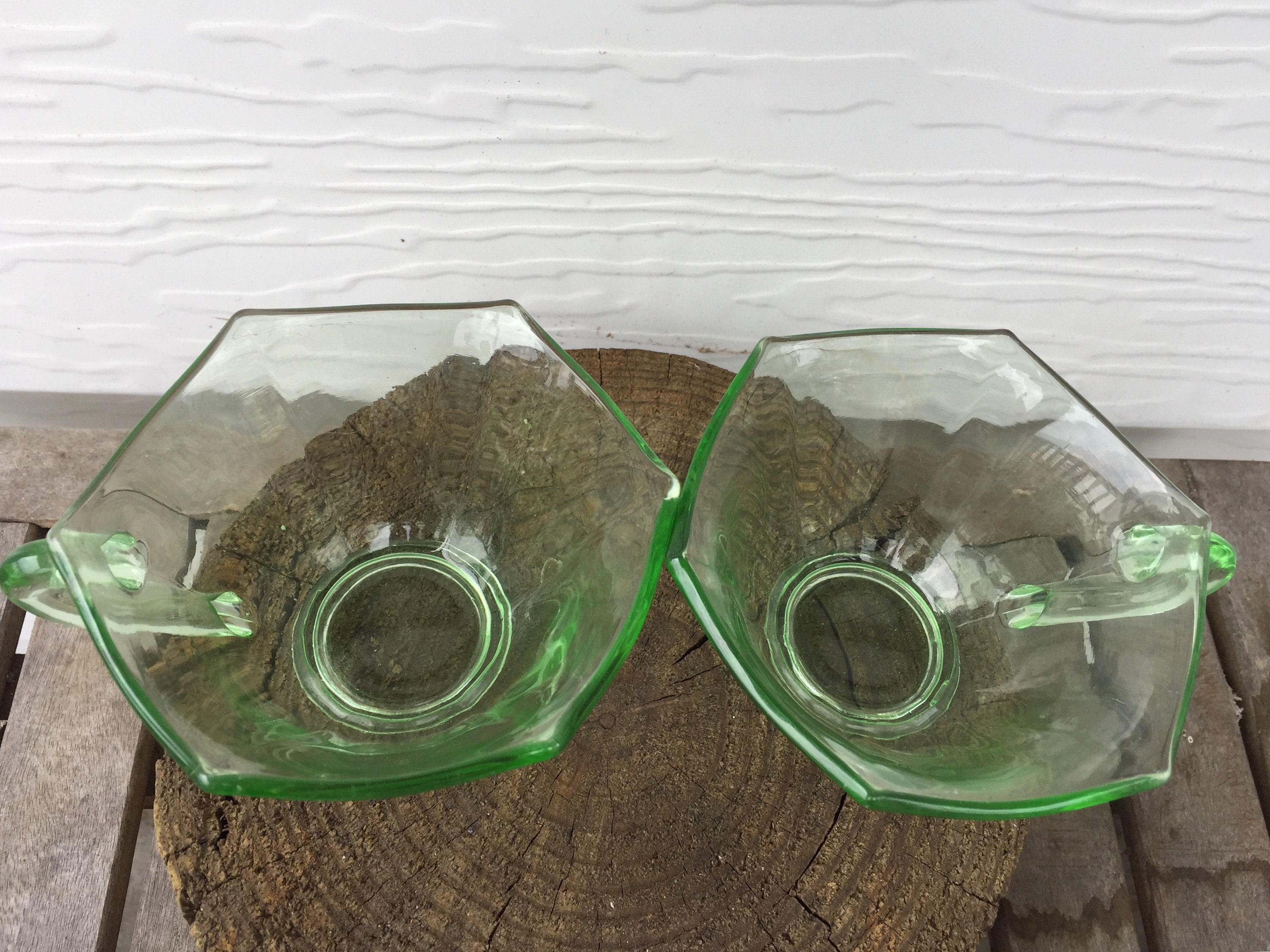 Set of 2 Vintage Uranium Glass Tea Cups Green Glass Etsy