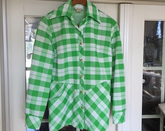 Amazing Vintage Lime Green and White Plaid Jantzen Blazer, Size 12, Medium, Cosplay, Costume, Vintage Clothes, Retro Fashion, Fashion