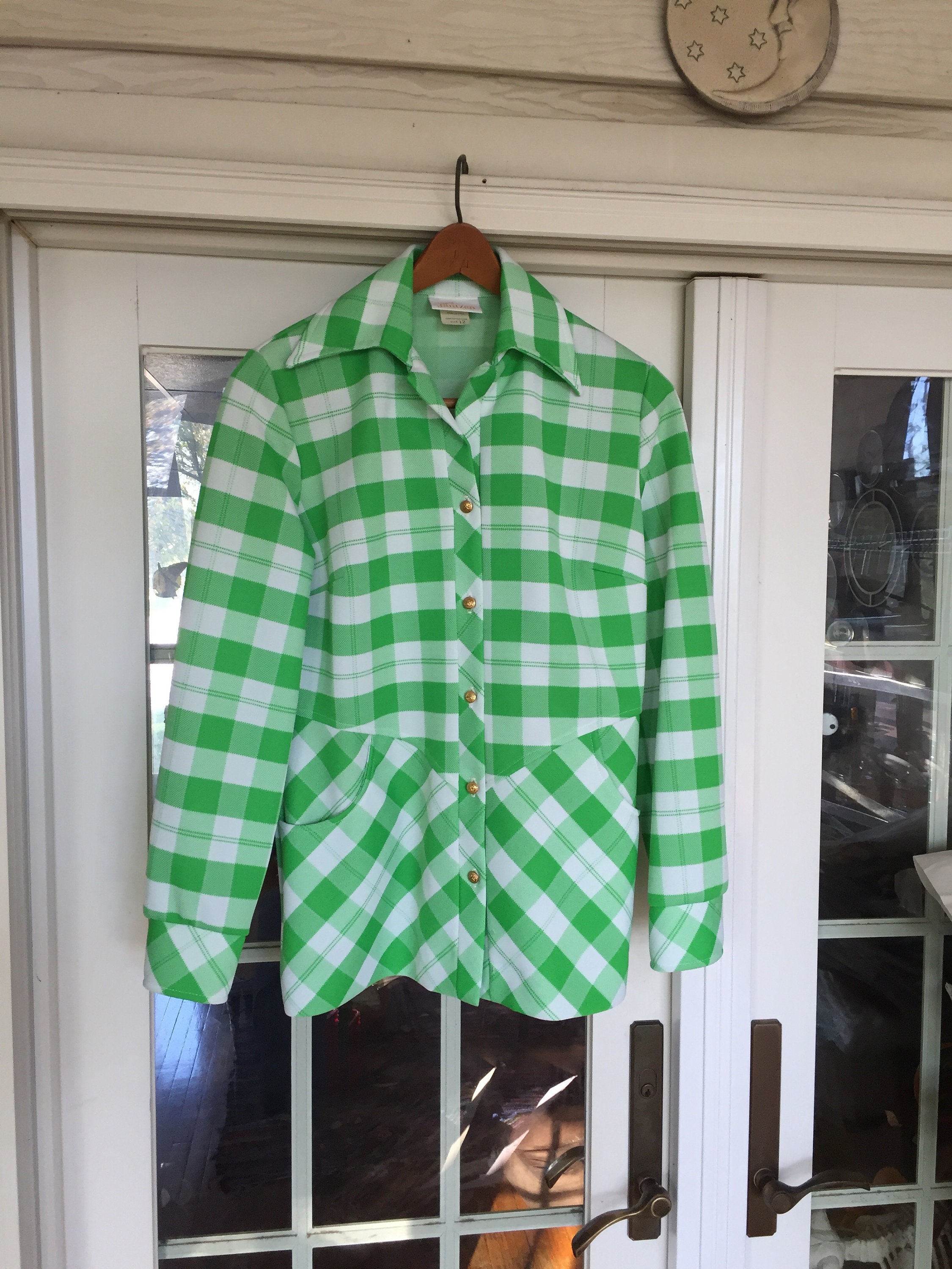 Amazing Vintage Lime Green and White Plaid Jantzen Blazer