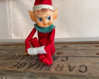 Vintage Pixie Elf Christmas Carolers Set Candle Carrier Felt and Fabric Mid Century Holiday  Decor
