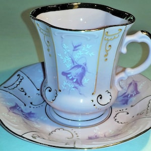 REDUCED PRICE! Vintage Pink Porcelain Teacup and Saucer Set - with Bluebell Flowers