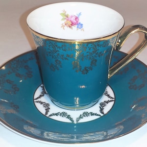 REDUCED PRICE! Vintage Porcelain Teacup and Saucer Set - Green