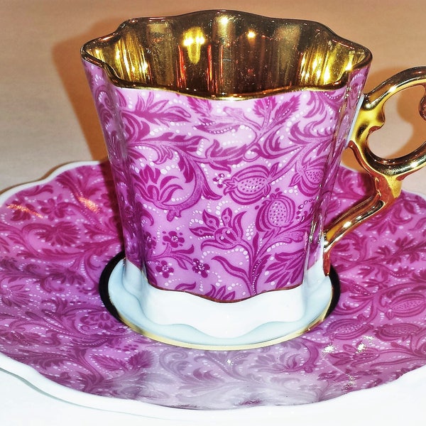 REDUCED PRICE! Demi Tasse Teacup and Saucer Set – Pink Floral Pattern