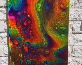 銀河の絵画。抽象画。流体アート レインボー アクリル。宇宙の絵画