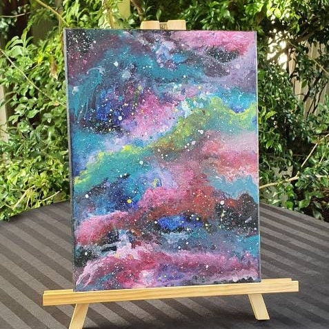 銀河の絵画。抽象画。流体アート レインボー アクリル。宇宙の