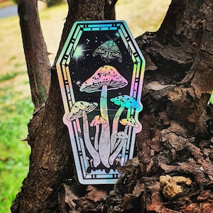 Mushroom Sticker. Coffin Sticker. Holographic Sticker. Waterproof Sticker. Laptop Sticker. Flask Sticker. High quality Trippy sticker
