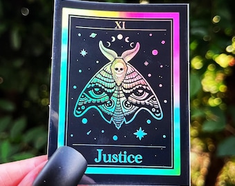 Justice Tarot Card Holographic Sticker. Waterproof Stickers. High quality Trippy Stickers. Laptop Sticker.