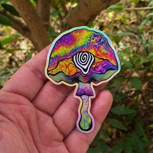 Trippy Mushroom Eye Holographic Sticker. High Quality Trippy sticker. Laptop Stickers. Skateboard Stickers. Water Bottle Sticker.