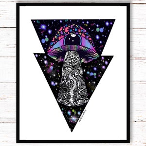 Mushroom Galaxy Eyeball Spaceship Print A3, A4, A5 or 4”x6” Trippy art poster