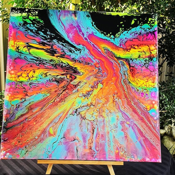 Rainbow Fluid Art Acrylic Painting Abstract Psychedelic Trippy Canvas Artwork Etsy Canada