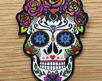 Sugar Skull Sticker. Decorative Skull. Skull With Roses. Day Of The Dead Sticker. Laptop Stickers.