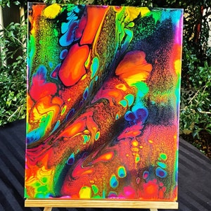 銀河の絵画。抽象画。流体アート レインボー アクリル。宇宙の絵画