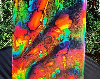 銀河の絵画。抽象画。流体アート レインボー アクリル。宇宙の絵画