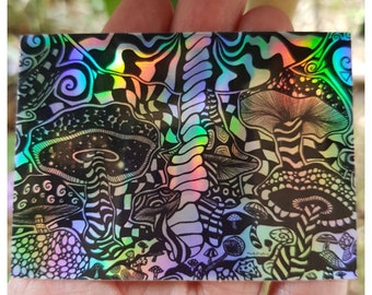 Holographic Sticker | Trippy Mushroom Artwork.