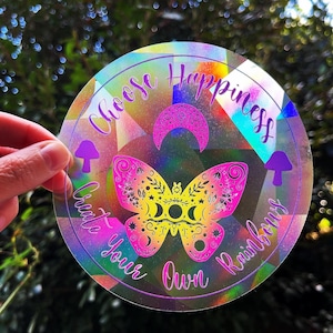 Zonnevanger sticker. Vlinder Zonnevanger. Kies geluk. Regenboog maker. Raamstickers. Prismatische sticker. Maak je eigen regenbogen.