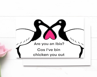 Tarjeta Bin Pollo. Tarjeta de San Valentín. Regalo divertido para San Valentín. Tarjeta de aniversario. Tarjeta Ibis
