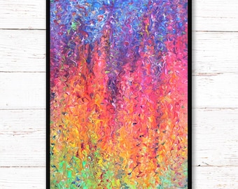 Impresión de pintura de lluvia fluorescente / Póster de arte fresco / Arte psicodélico / Pintura abstracta Trippy (sin marco)