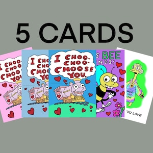 5er Kartenspiel. Ich Choo Choo Wählen Sie. Valentinstag Karte. Lustiges Geschenk zum Valentinstag. Let’s Bee Freunde. Ich bring dir Liebe Karte