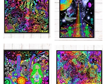 x4 Trippy Prints | Mushroom Print | Trippy Aliens | Psychedelic Art.