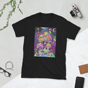 Trippy Mushroom Galaxy Shirt. Short-Sleeve Unisex T-Shirt. Psychedelic Print Clothing