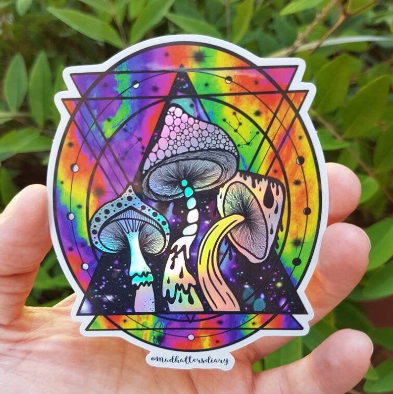 Holographic Sticker. Mushroom Psychedelic Trippy sticker. UV indoor and outdoor Stickers - High quality Trippy sticker. Laptop sticker. 