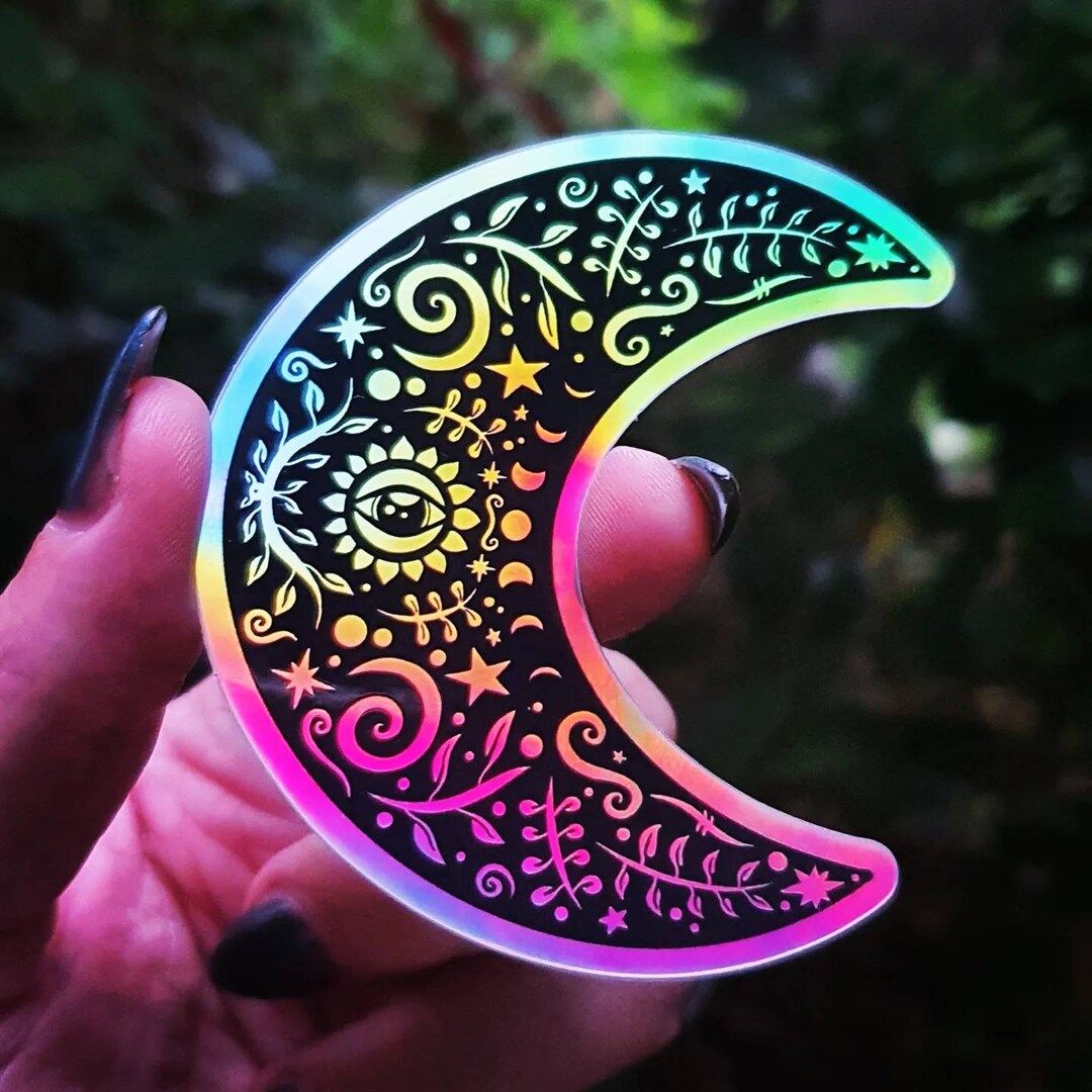 Beautiful Moon Holographic Sticker. Moon Sticker. Witch Sticker. Laptop ...