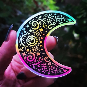 Schöner Mond Holographic Sticker. Mond Sticker. Hexe Sticker. Laptop Aufkleber. Fläschchen Sticker. Hochwertiger Trippy Sticker