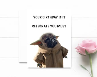 Baby Pug Birthday Card. Pug Birthday Card. Cute Dog Card. Funny Birthday Card. Pug Card.