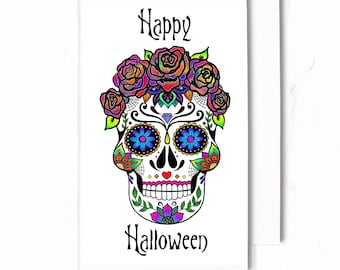 Sugar Skull Halloween Card. Spooky Season. Happy Halloween Card. Skull Card. A6