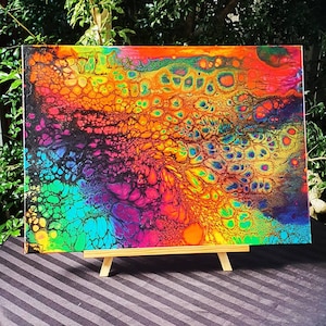 銀河の絵画。抽象画。流体アート レインボー アクリル。宇宙の絵画