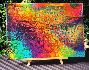銀河の絵画。抽象画。流体アート レインボー アクリル。宇宙の絵画
