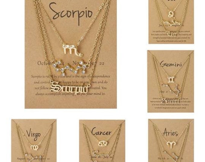 3 Piece Set Zodiac Necklace. Astrology Necklace. Star Sign Constellation Pendant Necklace. Aries Aquarius Pisces Leo Virgo Gemini Libra etc