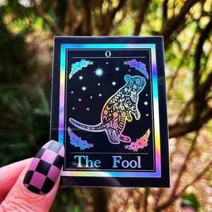 The Fool Tarot Card Holographic Sticker. Rat Sticker. Waterproof Stickers. High quality Stickers. Laptop Sticker.