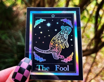 The Fool Tarot Card Holographic Sticker. Rat Sticker. Waterproof Stickers. High quality Stickers. Laptop Sticker.