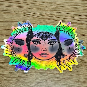 Holographic Sun And Moon Sticker. Waterproof Sticker. Flask Sticker. High quality Trippy Stickers. Laptop Sticker