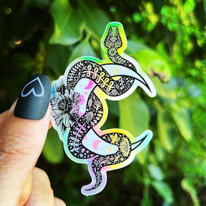 Adesivo olografico serpente e luna. Adesivo sole e luna. Adesivo strega. Adesivo gotico. Adesivo Trippy di alta qualità