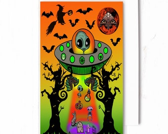 Alien Halloween Card. Halloween Greeting Card. Happy Halloween. Spooky Season Gift. A6 Trippy Card