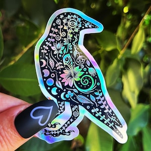 Crow Holographic Sticker. Sun And Moon Sticker. Bird Sticker. Witch Sticker. Gothic Sticker. High quality Trippy Sticker
