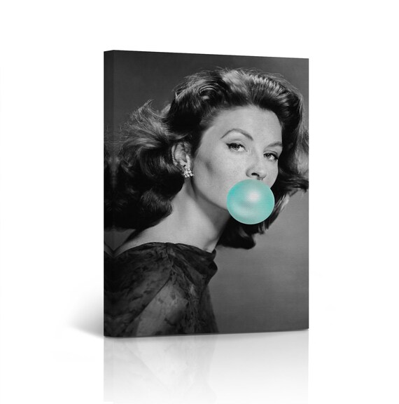 Suzy Parker Teal Blue Bubble Gum Chewing Gum Black and White