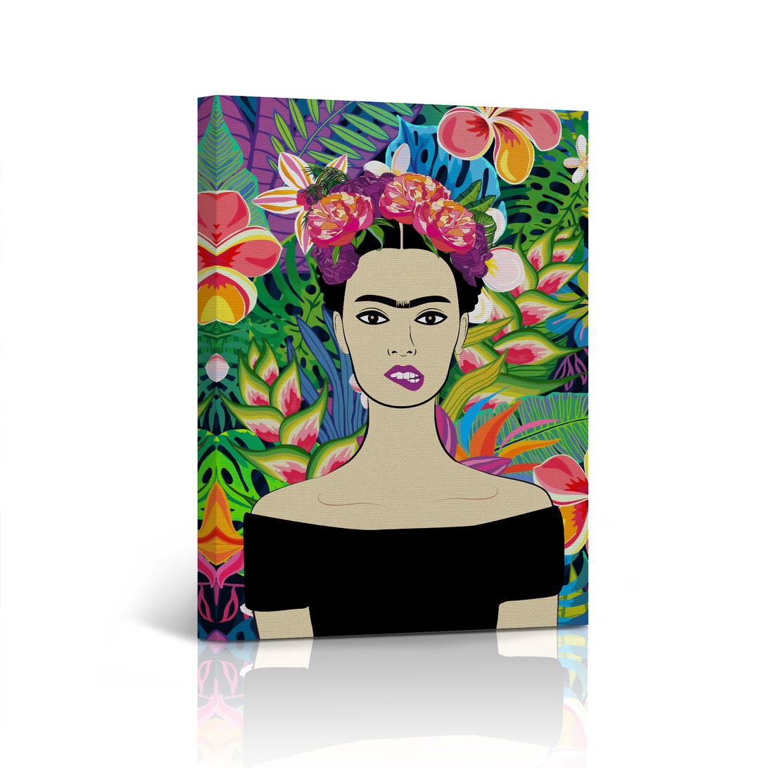 Frida Kahlo Girl With Purple Lips Tropical Colorful Portrait Pop Art ...