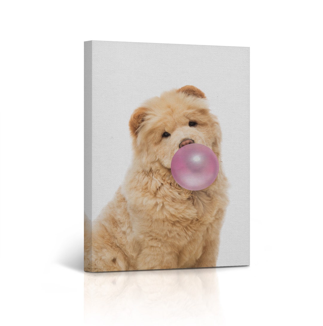 Chow Chow Dog Blowing Pink Bubble Gum Portrait Pop Art Animal Canvas ...