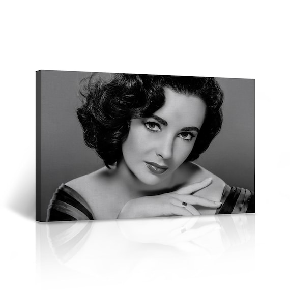 Actress Elizabeth Taylor Black and White Canvas Art Print British