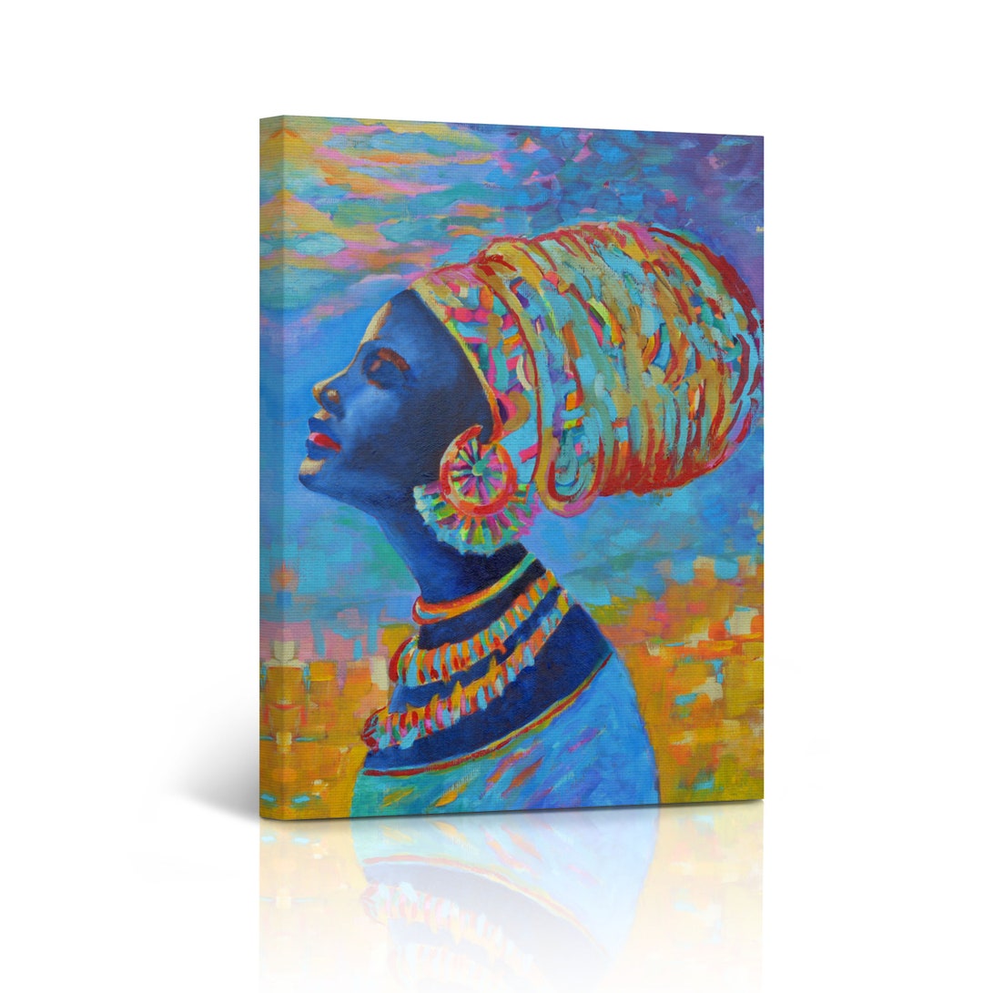 African Wall Art Woman in Blue CANVAS PRINT Painting Home Decor Artwork ...