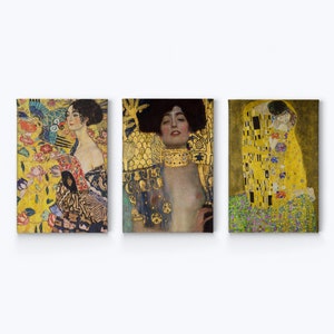 Lady with Fan Judith and the Head of Holofernes The Kiss Gustav Klimt 3 Piece Set Canvas Wall Art Print Living Room Bedroom Home Decoration