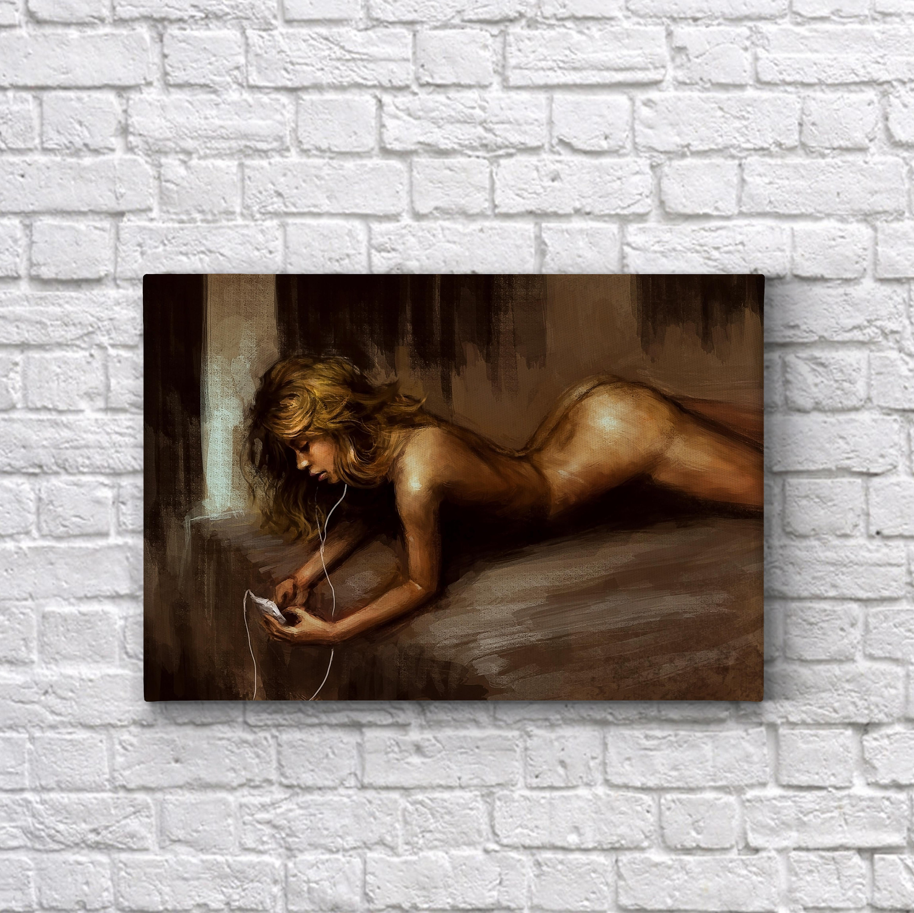 Music Sexy Naked Girl Nude Painting Modern Wall Art CANVAS