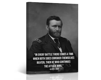 18th President of The United States of America Portrait of Ulysses S. Grant Motivational Quote Inspirational Icon Canvas Wall Art Print